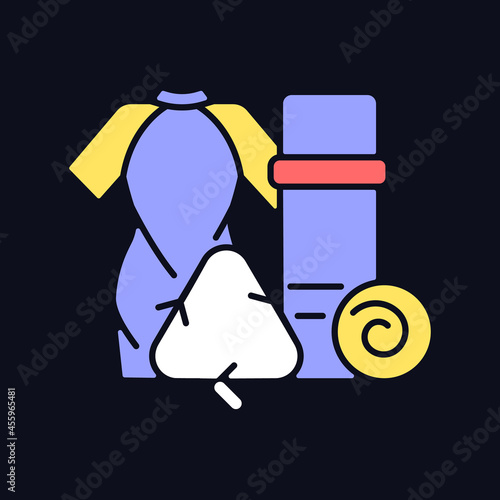 Yoga mats from recycled wetsuits RGB color icon for dark theme. Sustainable meditation equipment. Isolated vector illustration on night mode background. Simple filled line drawing on black