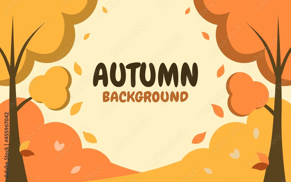 autumn background scenery decorated with trees and leaves for posters. Vector illustration template