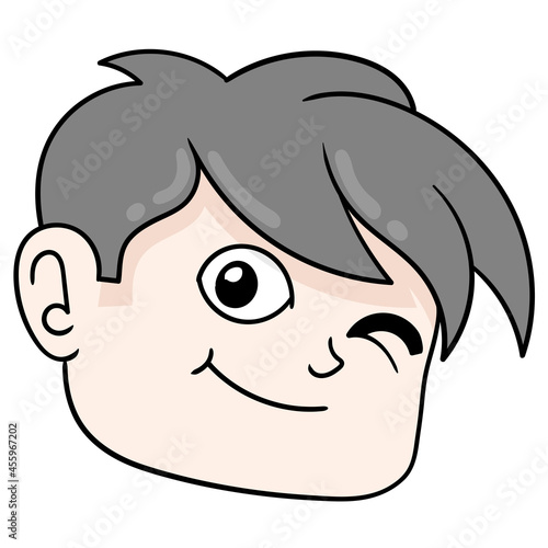 handsome boy head is teasing a wink, doodle icon drawing