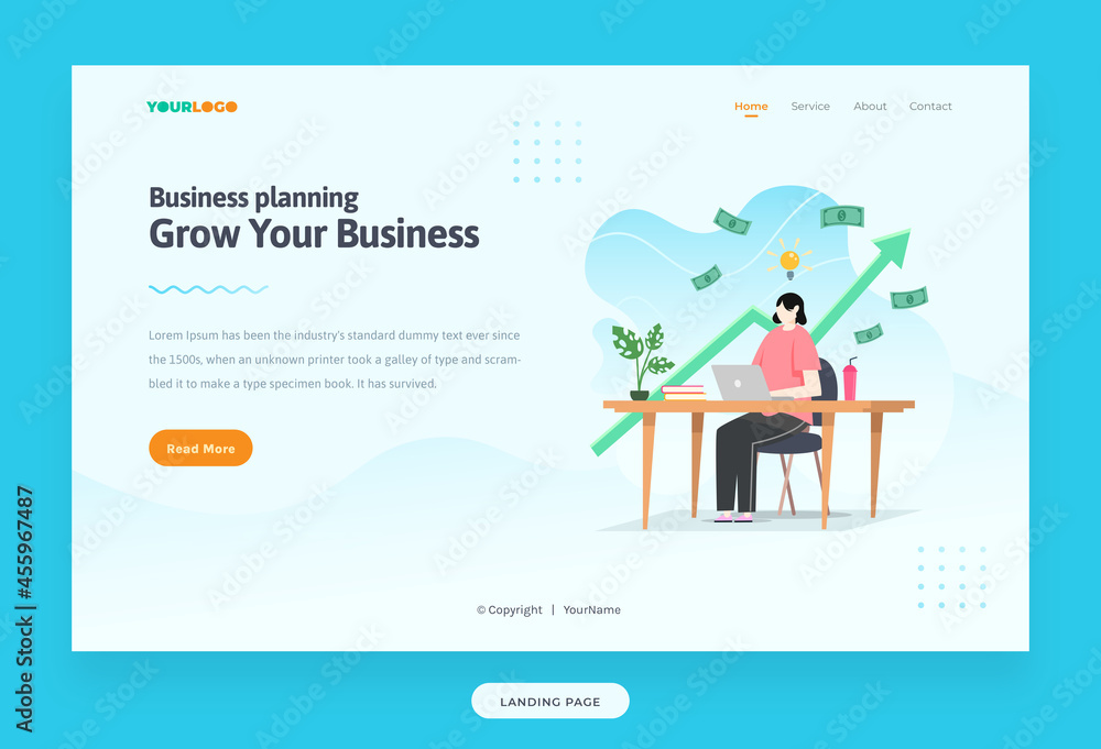 Landing Page Template with flat Character, statistics illustration Growing Business Landing Page Template with flat Character, statistics illustration Growing Business