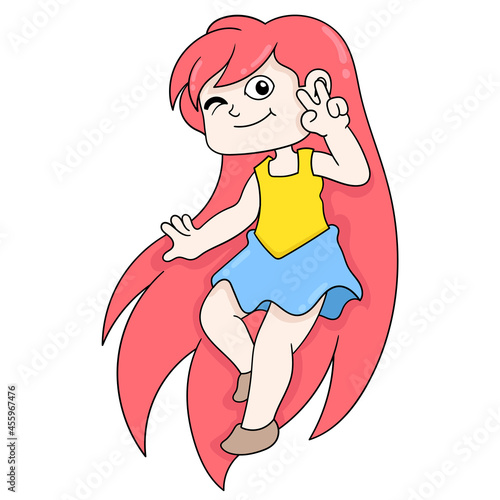 beautiful woman with long red hair, doodle icon image kawaii