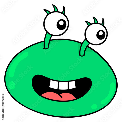 Εκτύπωση καμβά bulging eyed green monster head is smiling, doodle icon drawing