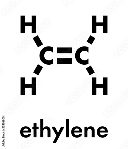 Ethylene (ethene) molecule. Used in production of polyethylene but also important as a plant hormone. Skeletal formula. photo