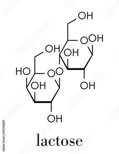 Lactose milk sugar molecule. Skeletal formula.