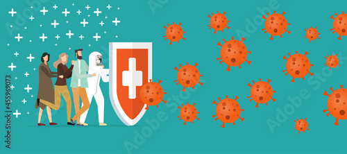 coronavirus protection, human protected from virus, virus shield, vector illustration