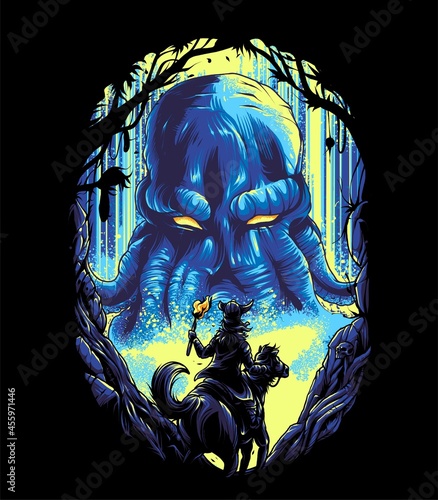 Octopus or Cthulhu monster Illustration