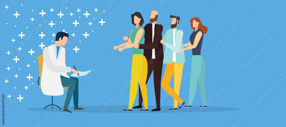 Naklejka premium Immune system vector icon logo. Protection against bacteria health viruses. Medical prevention of human germs. A healthy mans and womans stand behind a shield and repel an attack of bacteria