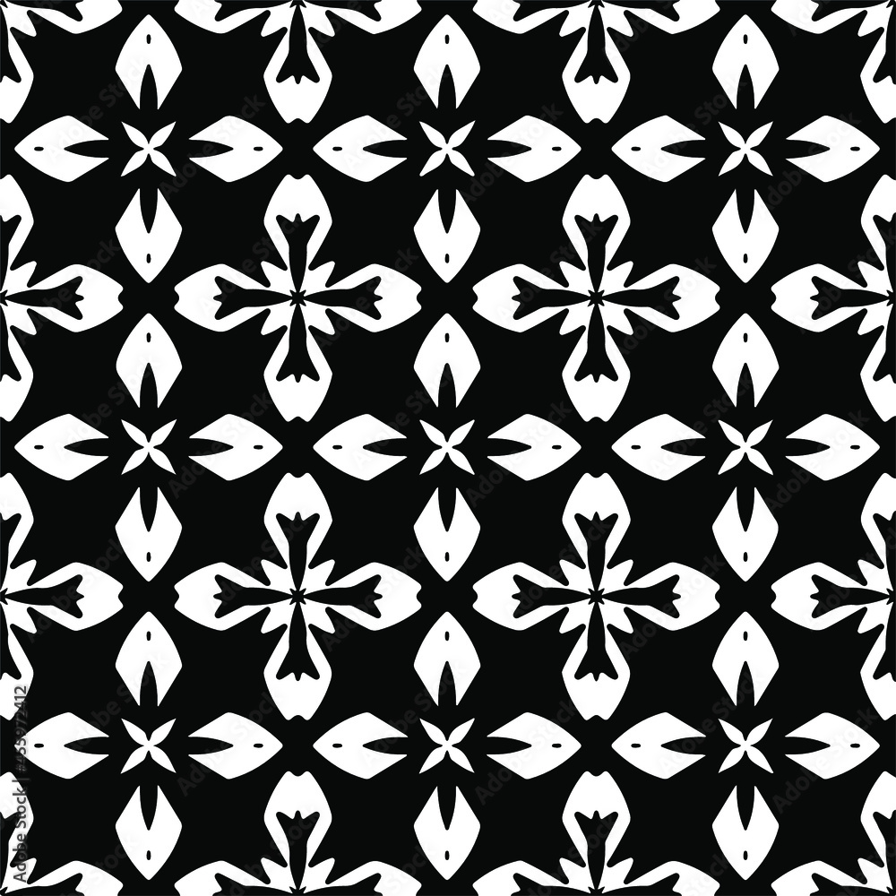 Flower geometric pattern. Seamless vector background. White and black ornament. Ornament for fabric, wallpaper, packaging. 

Decorative print