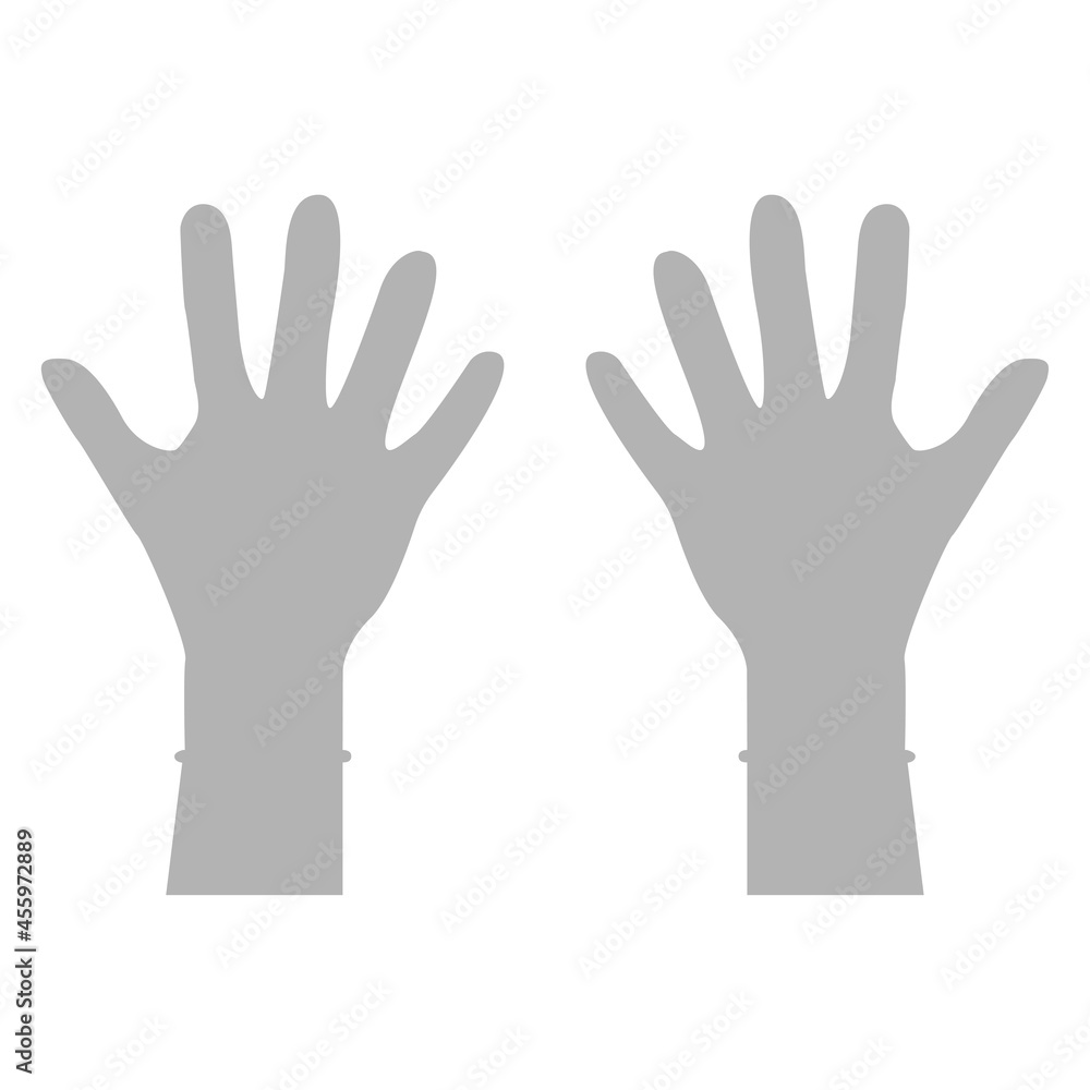 Hands putting on protective blue gloves. Latex gloves as a symbol of protection against viruses and bacteria. Precaution icon. Vector illustration flat design. Isolated on white background. Hands putting on protective blue gloves. Latex gloves as a symbol of protection against viruses and bacteria. Precaution icon. Vector illustration flat design. Isolated on white background.