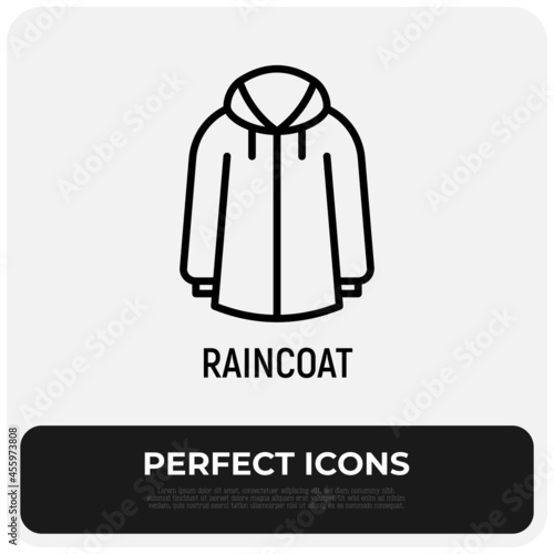 Raincoat thin line icon, waterproof clothing. Modern vector illustration