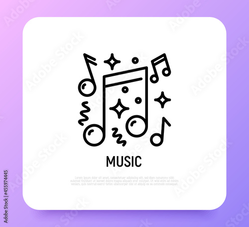 Music at party thin line icon. Modern vector illustration.