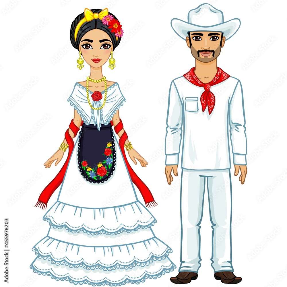Mexican family in traditional clothes. Isolated on a background.