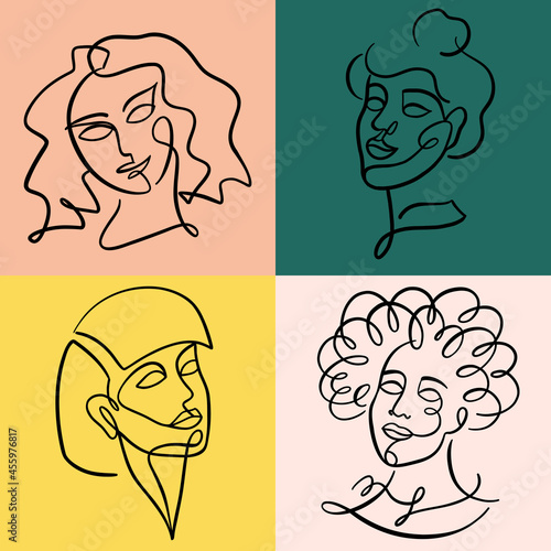 Set of simple and minimal women one line face