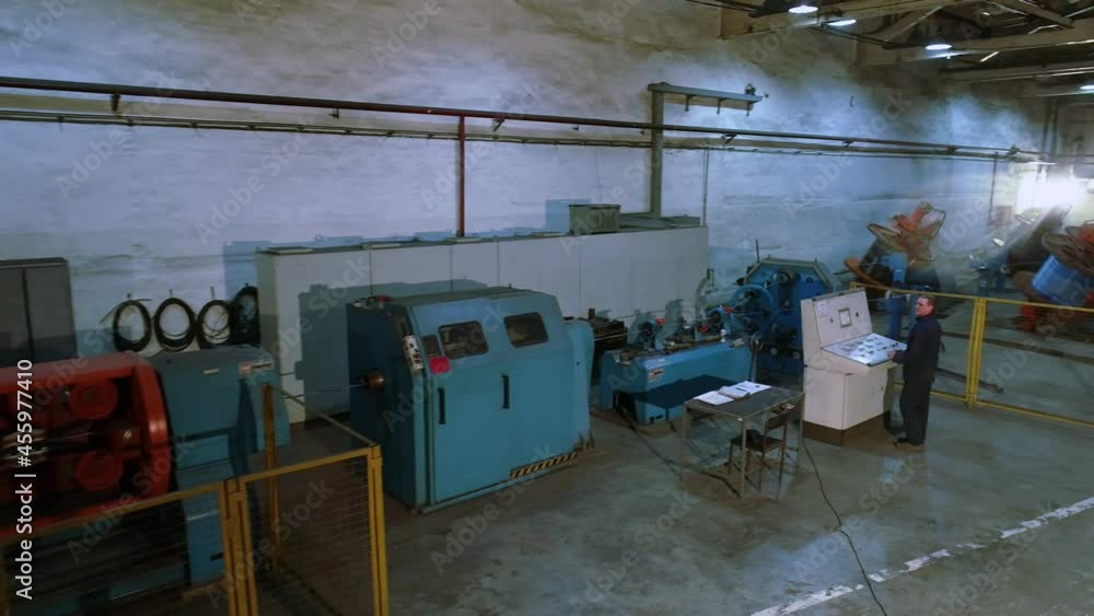 Wire manufacturing process. Assembly twisting stranded wire. Modern