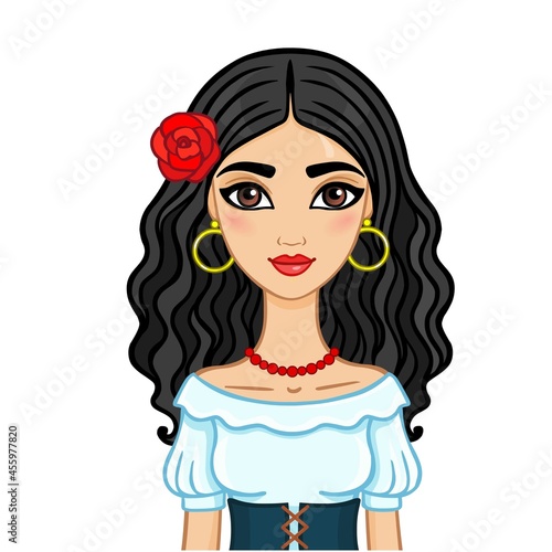 Animation Gipsy girl, isolated.