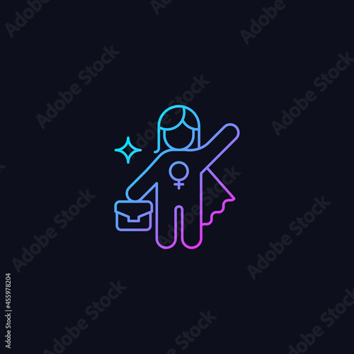 Women career gradient vector icon for dark theme. Advance to higher position. Fighting traditional glass ceiling. Thin line color symbol. Modern style pictogram. Vector isolated outline drawing