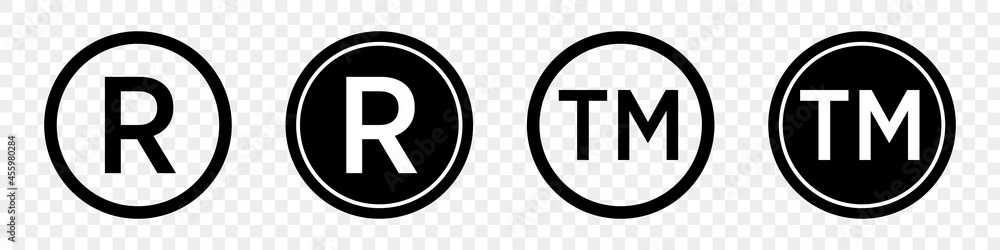 Set of registered trademark symbols in black - obrazy, fototapety, plakaty 