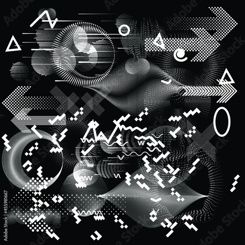 Black and white modern minimal background . Vector design composition with various geometric shapes . Abstract contemporary art . New modernism .