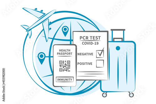 Negative PCR test for coronavirus, digital immune passport for flight  travelers. New travel requirements after COVID-19 pandemic. Vector illustration