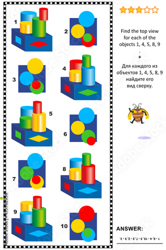 Find top view visual math puzzle for basic solids
