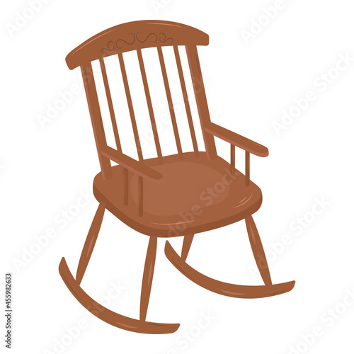 Vntage wooden rocking chair for creating cozy home interior. Hand drawn hygge cabin furniture. Autumn and wnter interior design. Vector illustration of brown armchair. photo