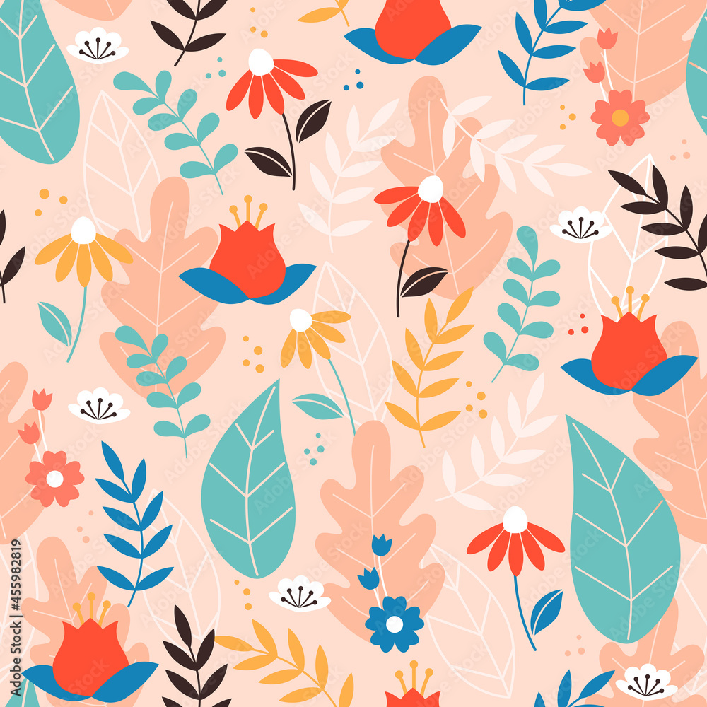 Modern floral seamless pattern on pink background. Vector illustration. Modern floral seamless pattern on pink background. Vector illustration.