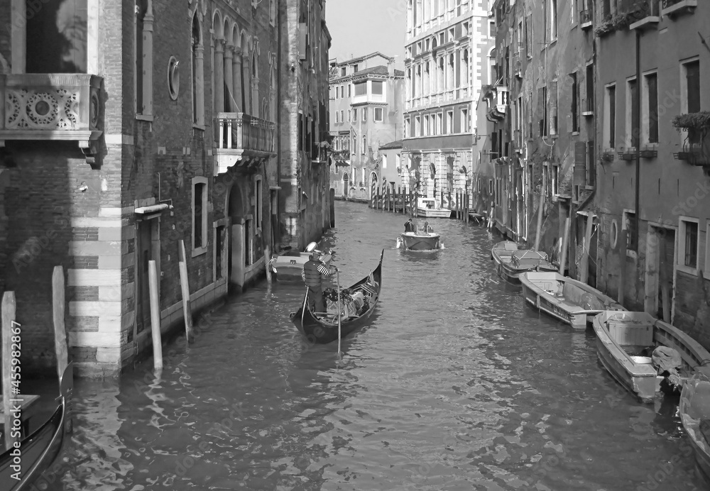 Fototapeta premium Grand Canal of Venice, Italy with an Iconic Gondola in Monochrome