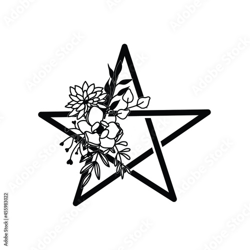 Wicca symbol vector illustration, witchcraft Wicca sign with flower decor