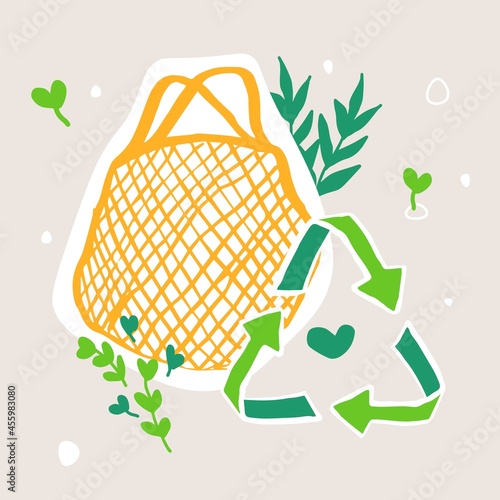 Webeco set, Web, zero waste, vegan, eco, шоппер, экология, авоська, природа, растения, вектор, vector, stickers 