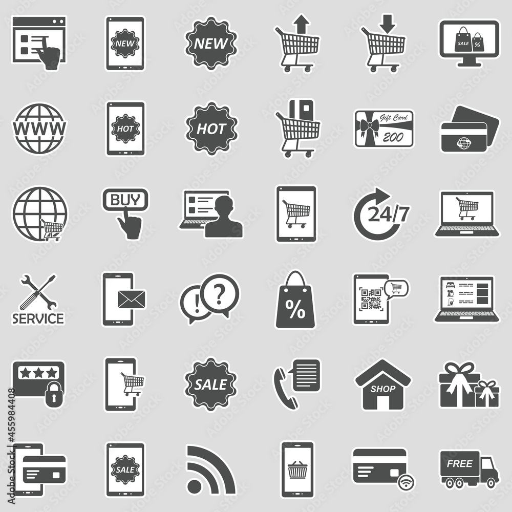 Online Shopping Icons. Sticker Design. Vector Illustration.