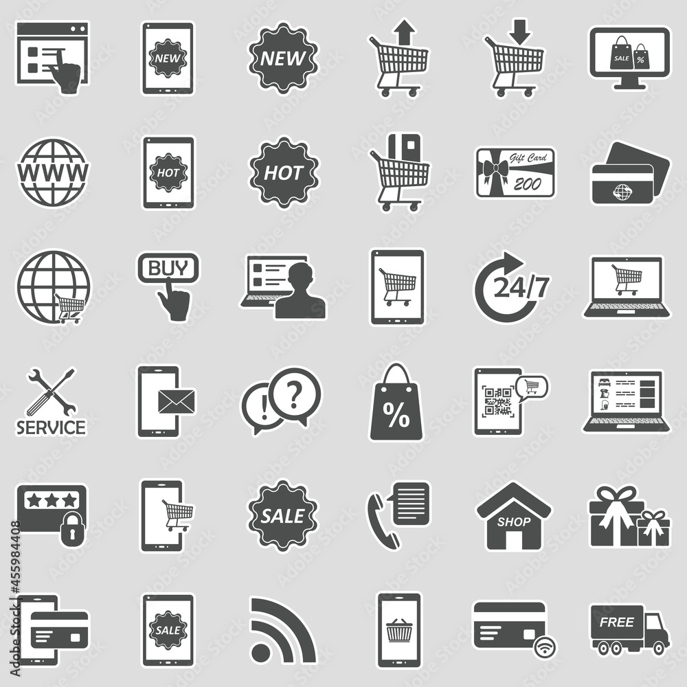 Online Shopping Icons. Sticker Design. Vector Illustration. Online Shopping Icons. Sticker Design. Vector Illustration.