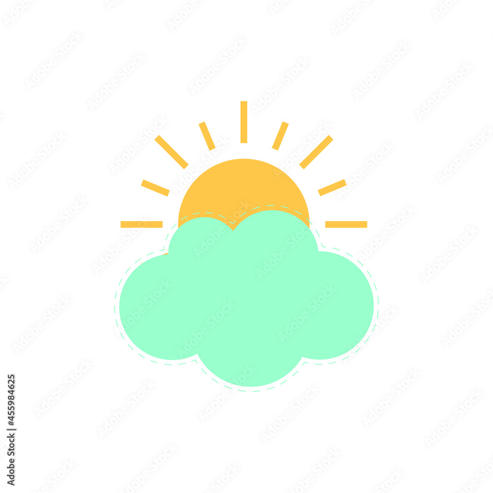 vector icon of yellow sun and blue cloud and white background vector icon of yellow sun and blue cloud and white background
