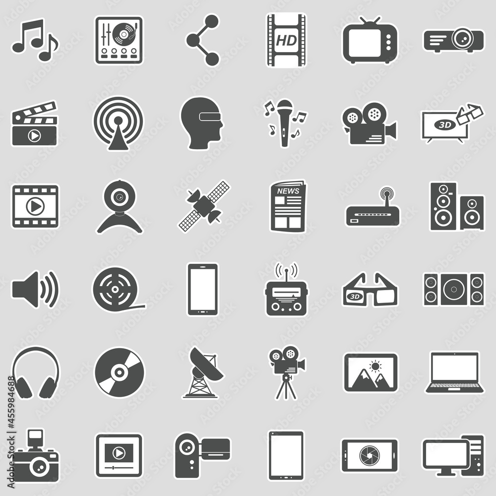 Multimedia Icons. Sticker Design. Vector Illustration. Multimedia Icons. Sticker Design. Vector Illustration.
