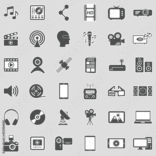 Multimedia Icons. Sticker Design. Vector Illustration.