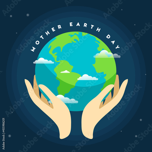 Human hands holding globe in space. Save our planet concept. Earth day concept. Vector stock