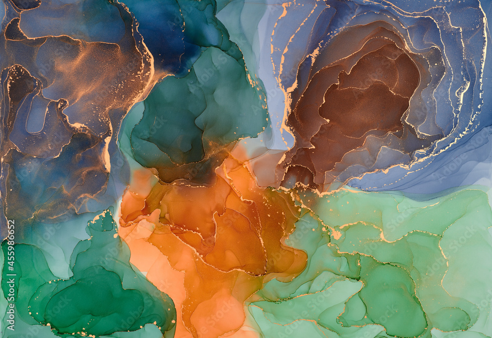 Natural luxury abstract fluid art painting in alcohol ink technique ...