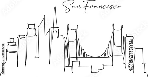 Minimal San Francisco City Linear Skyline with Typographic Design. San Francisco skyline, USA. Line art style illustration