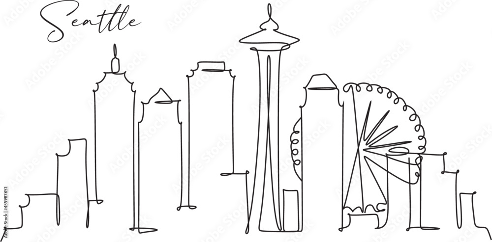 Seatlle city line drawing style with black on white background Seatlle city line drawing style with black on white background