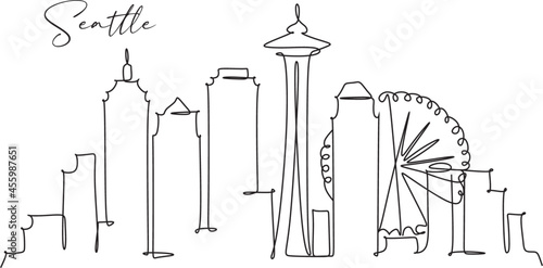 Seatlle city line drawing style with black on white background