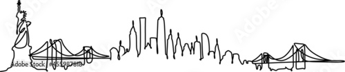 One line style New York skyline. Simple modern minimalist style vector. New York city silhouette one line drawing on white background. Welcome to USA