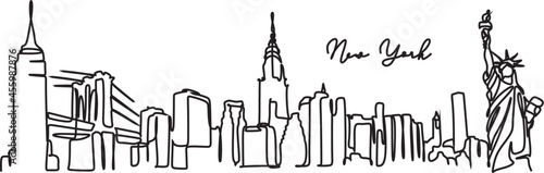 One line style New York skyline. Simple modern minimalist style vector. New York city silhouette one line drawing on white background. Welcome to USA