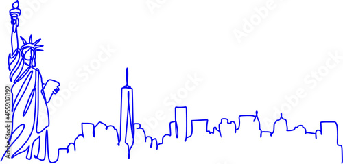 One line style New York skyline. Simple modern minimalist style vector. New York city silhouette one line drawing on white background. Welcome to USA