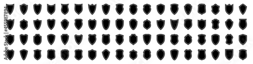 Set of flat silhouette icons of protective shields. Knightly military shield insignia of different shapes. Vector elements. photo