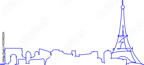 One line style Paris skyline. Simple modern minimalist style vector.One line style Paris sketch illustration.