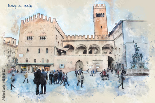 city life of Bologna, Italy,  in sketch style #455988224