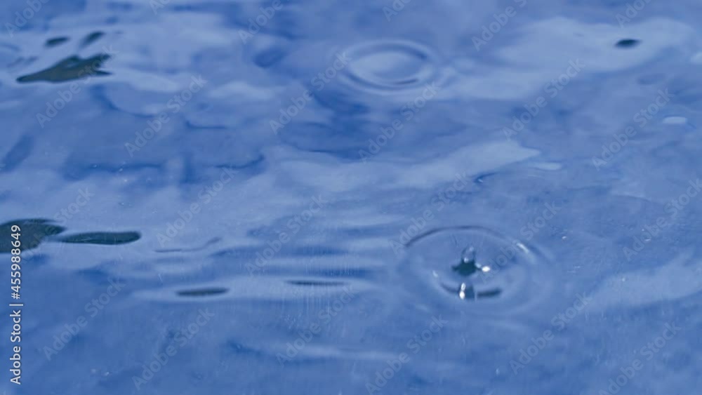 4k close-up of raindrops falling onto puddle of water on pavement 4k close-up of raindrops falling onto puddle of water on pavement