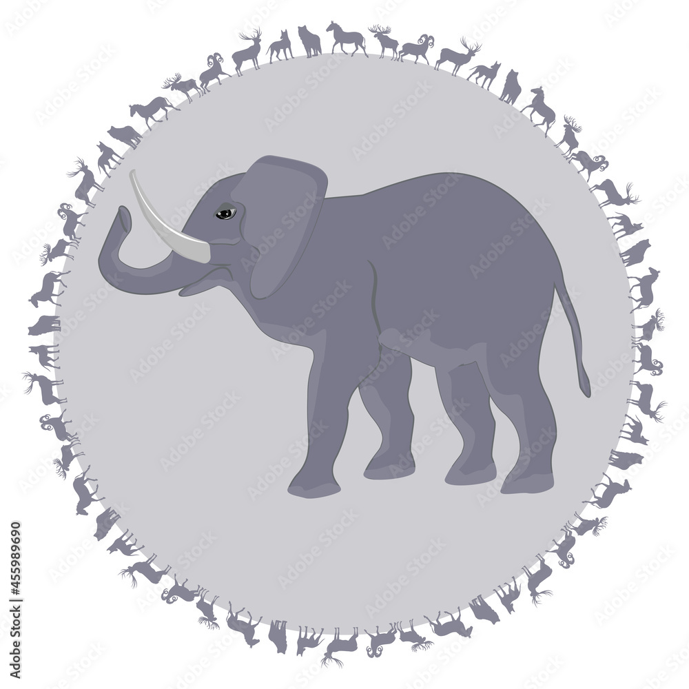 Obraz premium Elephant, animals silhouettes - abstract art icon - isolated on white background - vector. International Animal Day. International Day for Biological Diversity.