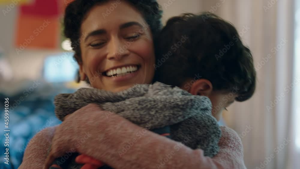 happy little boy hugging mother enjoying loving mom embracing son at home 4k footage happy little boy hugging mother enjoying loving mom embracing son at home 4k footage