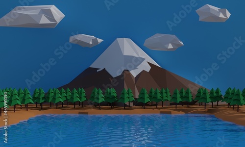 landscape of mountain and pine forest in the day time.3d rendering.