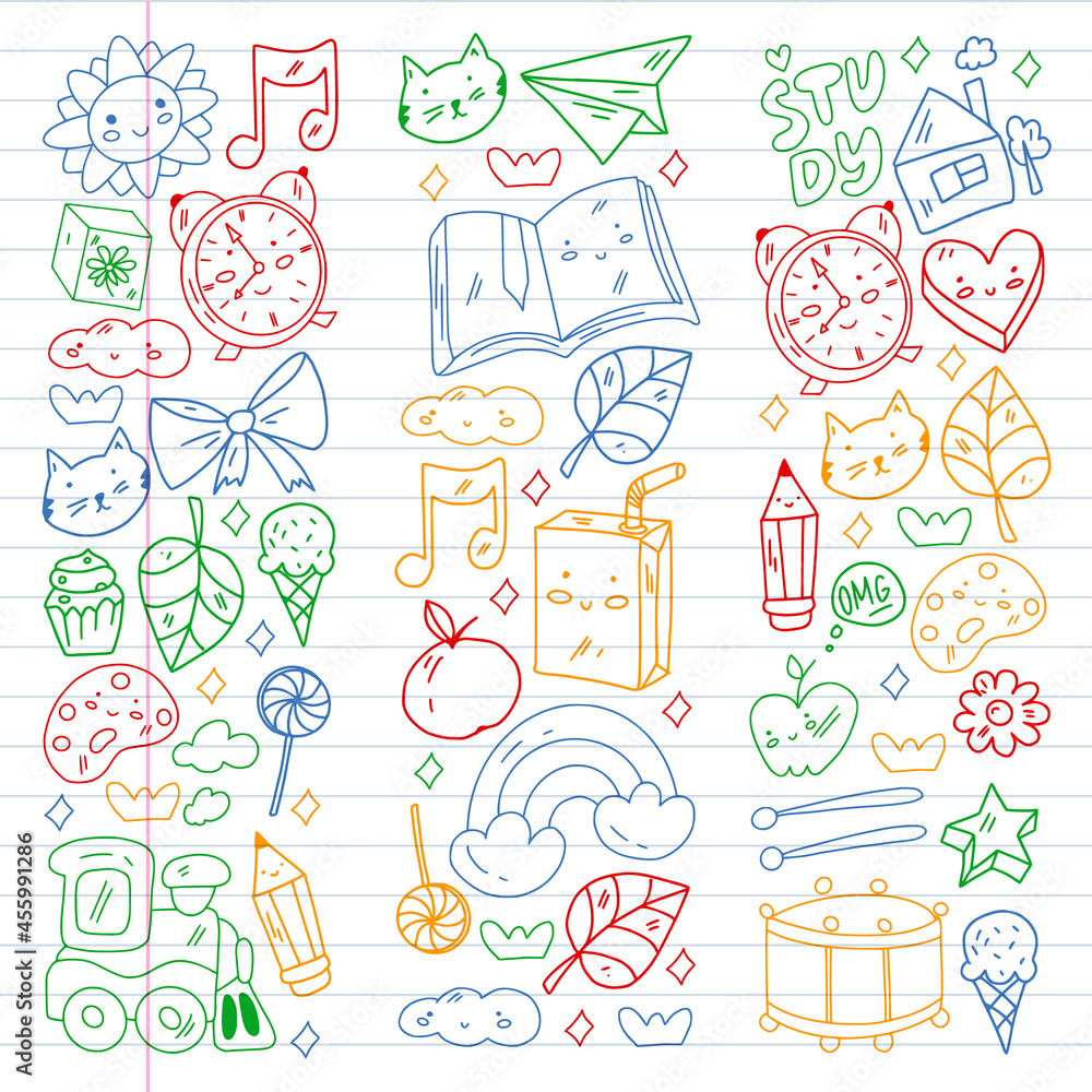 Vector pattern with school icons. E-learning, online education. Vector pattern with school icons. E-learning, online education.